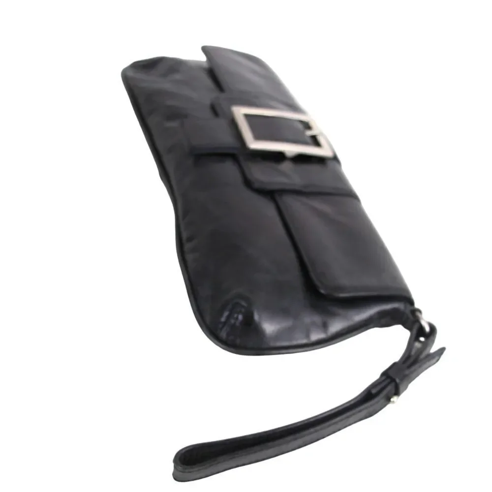 Kenneth Cole NY BLACK GENUINE LEATHER MEDIUM FLAP PURSE CLUTCH WALLET WRISTLET